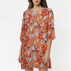 Mister Zimi Peggy Dress Size 8 Orange Floral Viscose Bell Sleeves Mod Summer